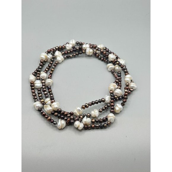 Super Long Genuine Pearl Necklace Dyed Brown Blister Pearls White Baroque Pearls - Picture 2 of 8